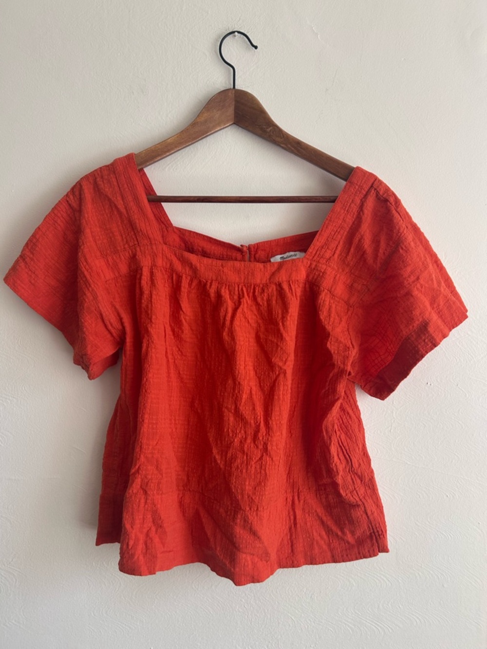 Madewell Orange Textured Square-Neck Top